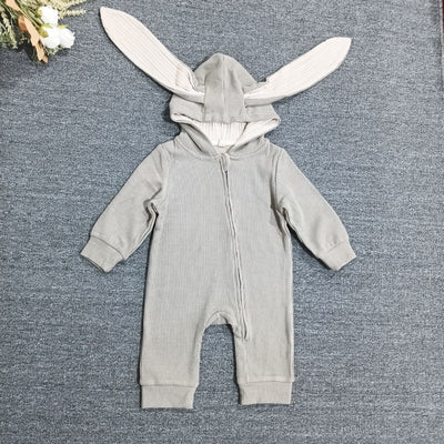 Spring & fall baby cute rabbit jumpsuit pit cotton long sleeves hooded romper newborn cute outing romper