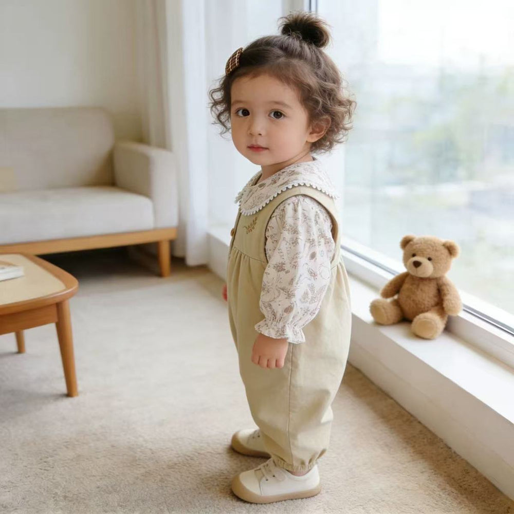 Spring and autumn overalls two-piece set baby romper sweet princess girl outfit cute girl autumn clothes