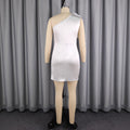 New arrivalsexy sloping shoulder whitedress classy satin stereo flower silm hip skirtsexy dress