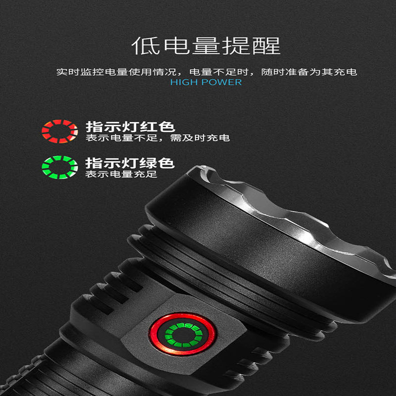 Cross-border new 19LED strong light flashlight Type-C rechargeable outdoor fixed focus flood light high power flashlight