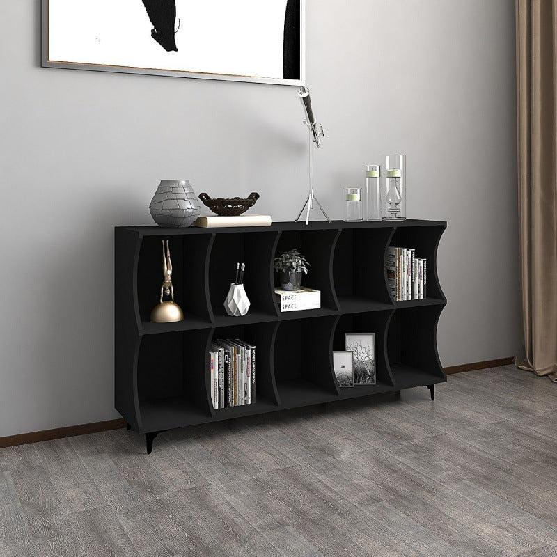 Simple modern black lattice cabinet Internet celebrity cabinet High value storage side cabinet Bookcase Floor creative lattice cabinet