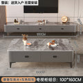 Coffee table and tv stand set - modern grey rock slab top + grey cabinet with black airplane legs, 100+160 cm