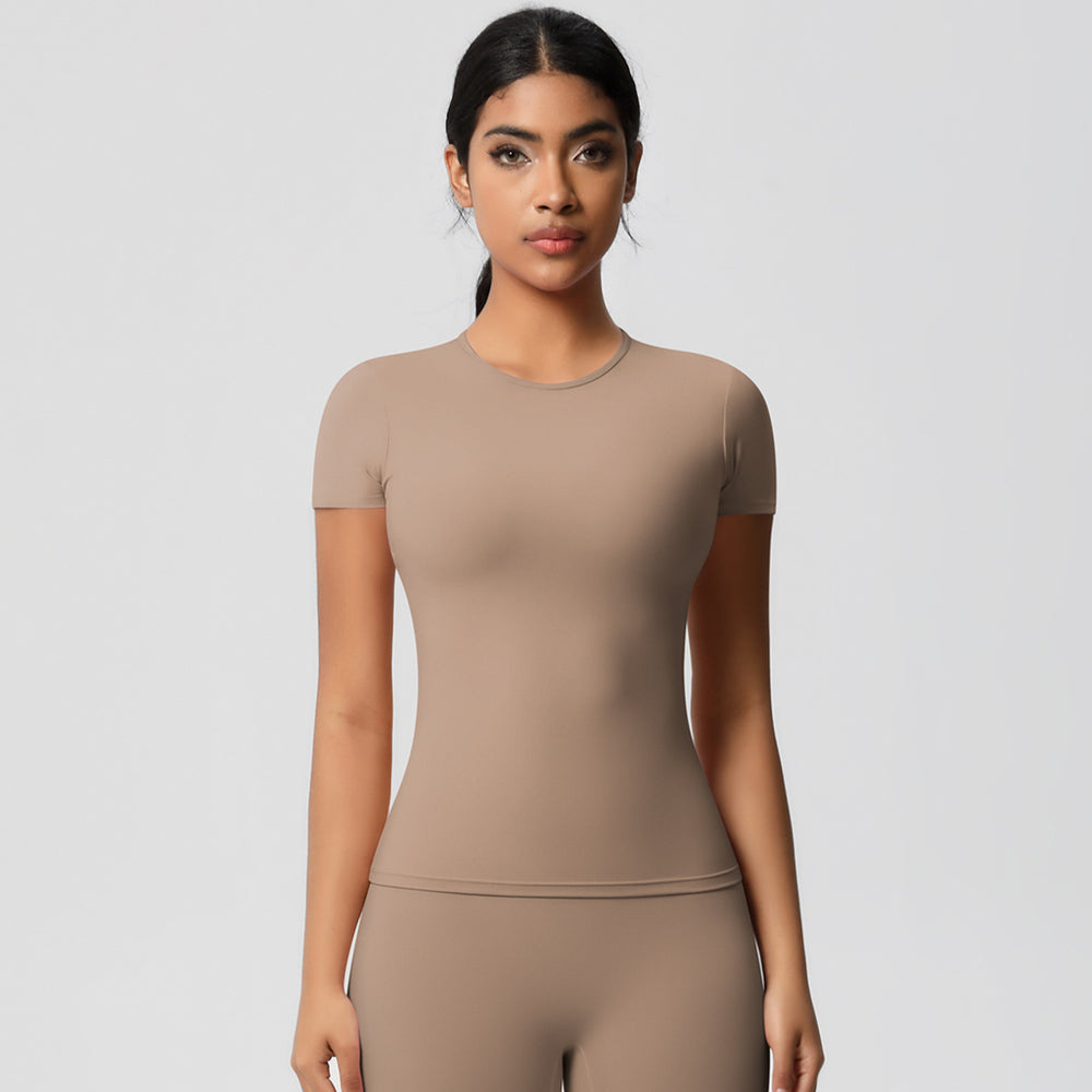 Naked feeling brushed tight short sleeve t-shirt quick-drying breathable sports tops yoga clothes outdoor casual running fitness clothes