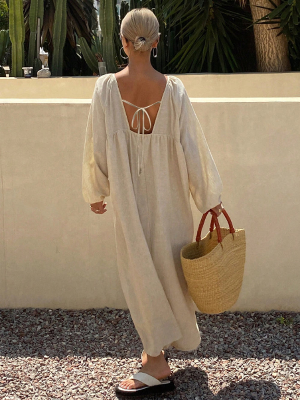 New chinese style women's summer nightgown - cotton silk retro butterfly print mid-sleeve loungewear - faux cotton maxi dress