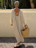 New chinese style women's summer nightgown - cotton silk retro butterfly print mid-sleeve loungewear - faux cotton maxi dress