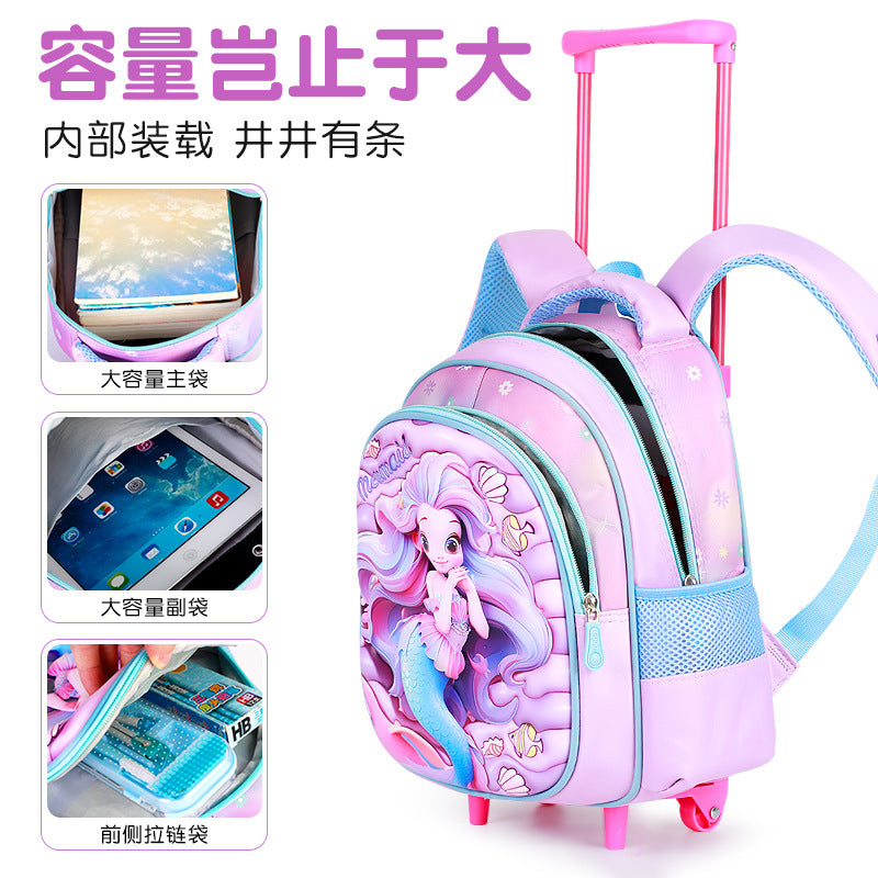 2026 new 3d dinosaur kindergarten trolley backpack - large capacity, lightweight, and easy-push cart backpack