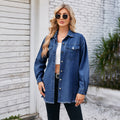 Ebay fashion cross-border export women's independent station  new washed raw edge denim long sleeves lapel tops