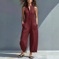 european and american women's clothing  independent station casual women's sleeveless stand collar pocket jumpsuit independent station black