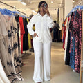 European and american cross-border women's fashion:  summer new collection - solid color floral long sleeve blouse and high-waisted trousers casual set