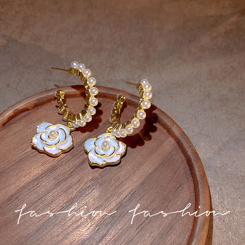 French chic camellia pearl earrings - 2026 new arrival, versatile & elegant studs, unique & trendy earrings