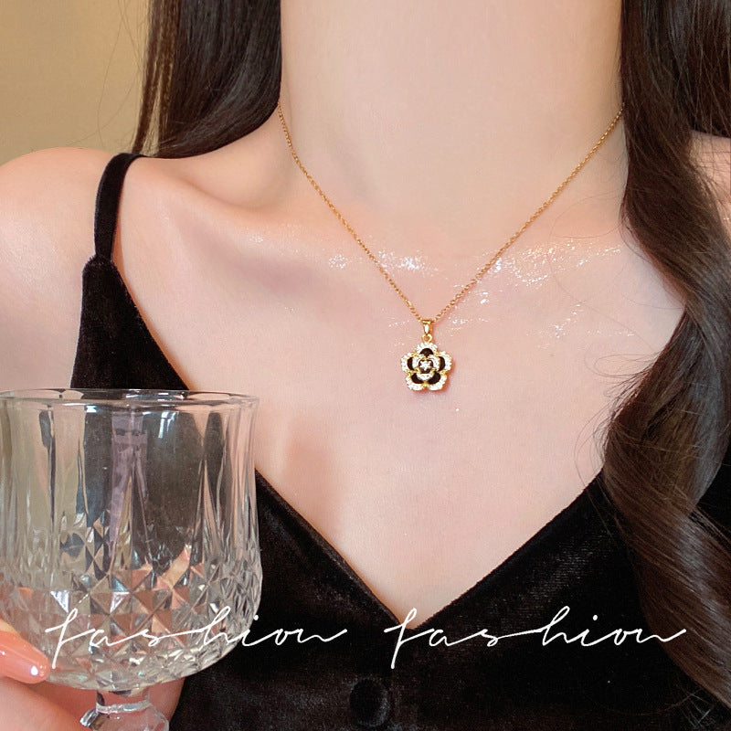 Sense of designniche style black camellia necklace female clavicle chain springnew arrivalinscasualelegant necklace accessories