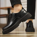 Autumn new men's casual leather shoes, retro work boots, lace-up soft sole breathable height increasing chunky sole oxfords