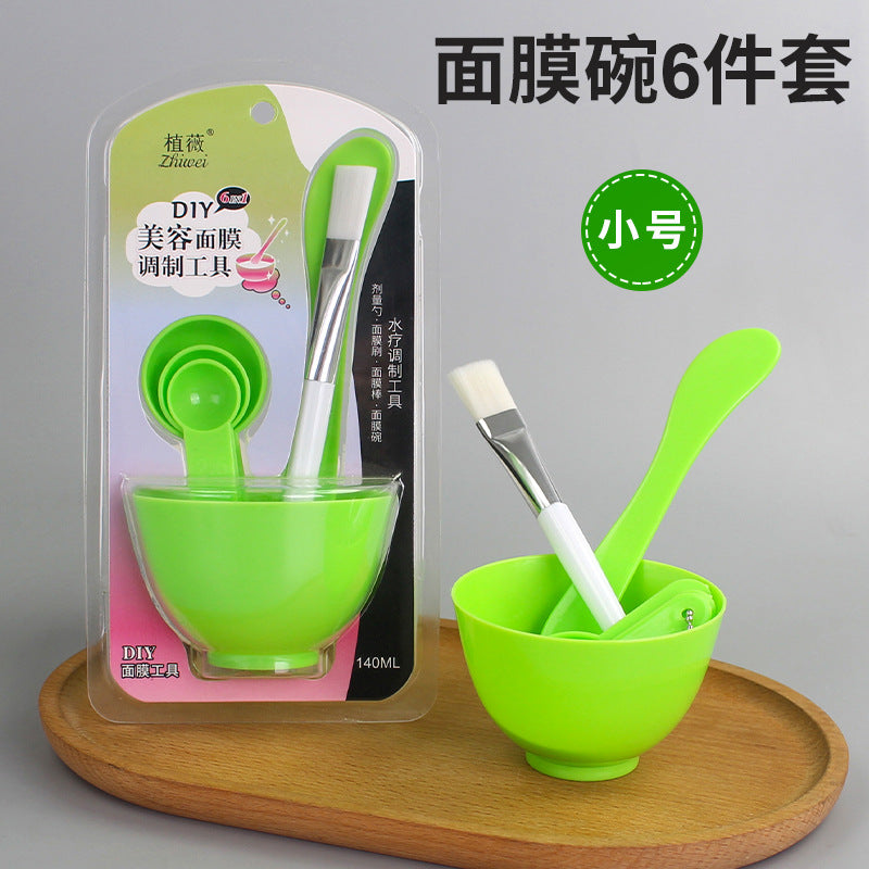 Wholesale spa & beauty tool set: 6-piece mask bowl kit with makeup brushes, mixing spatula, and plastic bowl for mask preparation