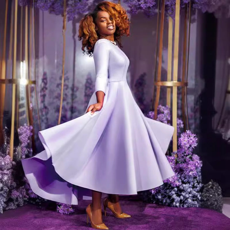 Export women's clothing african fashion silm a-line pure colordresselegant small dress cross-border supply special price