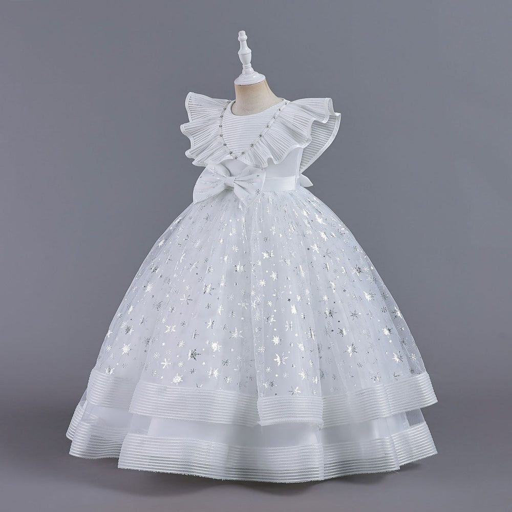 New in stock children's skirt small flying sleeves kids dress princess dress girls piano performance dress kids dress