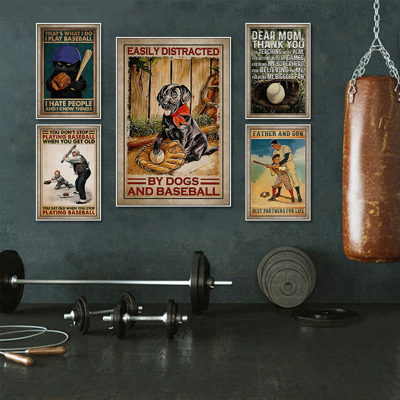 American retro baseball poster decorative painting gym gym hanging painting inspirational sports theme bar mural