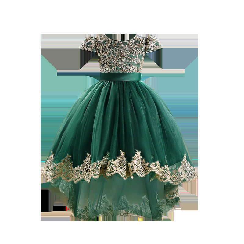 foreign trade girl's dress with train, short in front and long in back, accessible luxury, retro, niche party, birthday princess dress, in stock