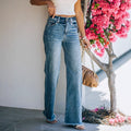 Fashion  independent station cross-border new style raw edge washed and polished mid-waist slimming look denim pants trendy women
