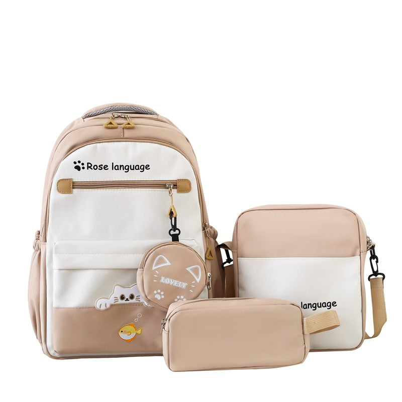 New student schoolbag college style large-capacity schoolbag female Korean version simple primary and secondary school students three-piece backpack