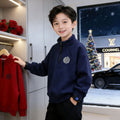 Kids' stylish red mock neck solid color sweatshirt - new spring/autumn collection for boys - half-zip stand collar top - year of the horse edition