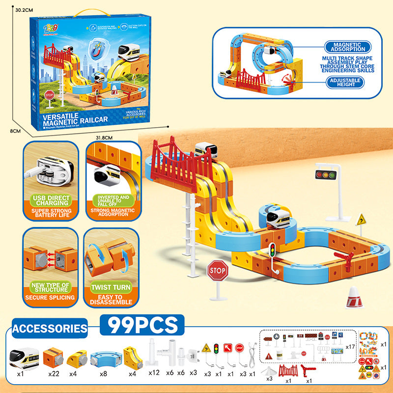 hot-selling electric magnetic track car, mini high-speed train, children's educational toy, building block set, magical 3d toy