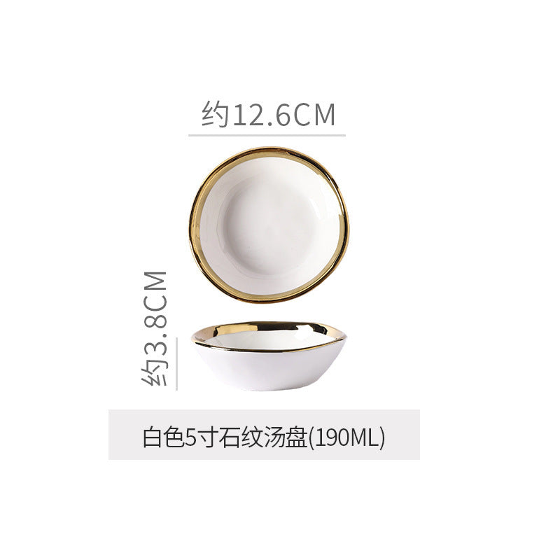 Retro special-shaped ceramic western food steak plate electroplated gold accessible luxury style western food salad bowl mug high-looking plate