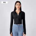 New women's outdoor sports & fitness apparel: slim-fit, short yoga jacket with hood and drawstring – daw184
