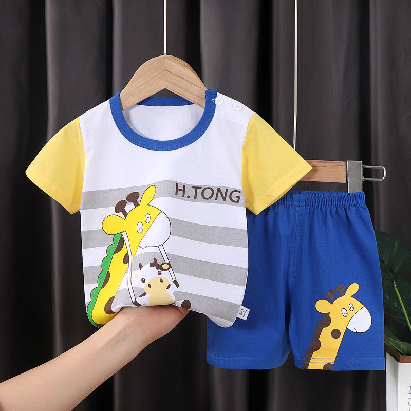 summer new arrival: 100% cotton kids' short-sleeve t-shirt and shorts set - korean style infant and toddler two-piece outfit