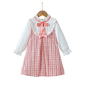 New spring/autumn girls' lace-trimmed shirt dress - two-piece look, gentle & elegant, chanel-inspired style with bow tie
