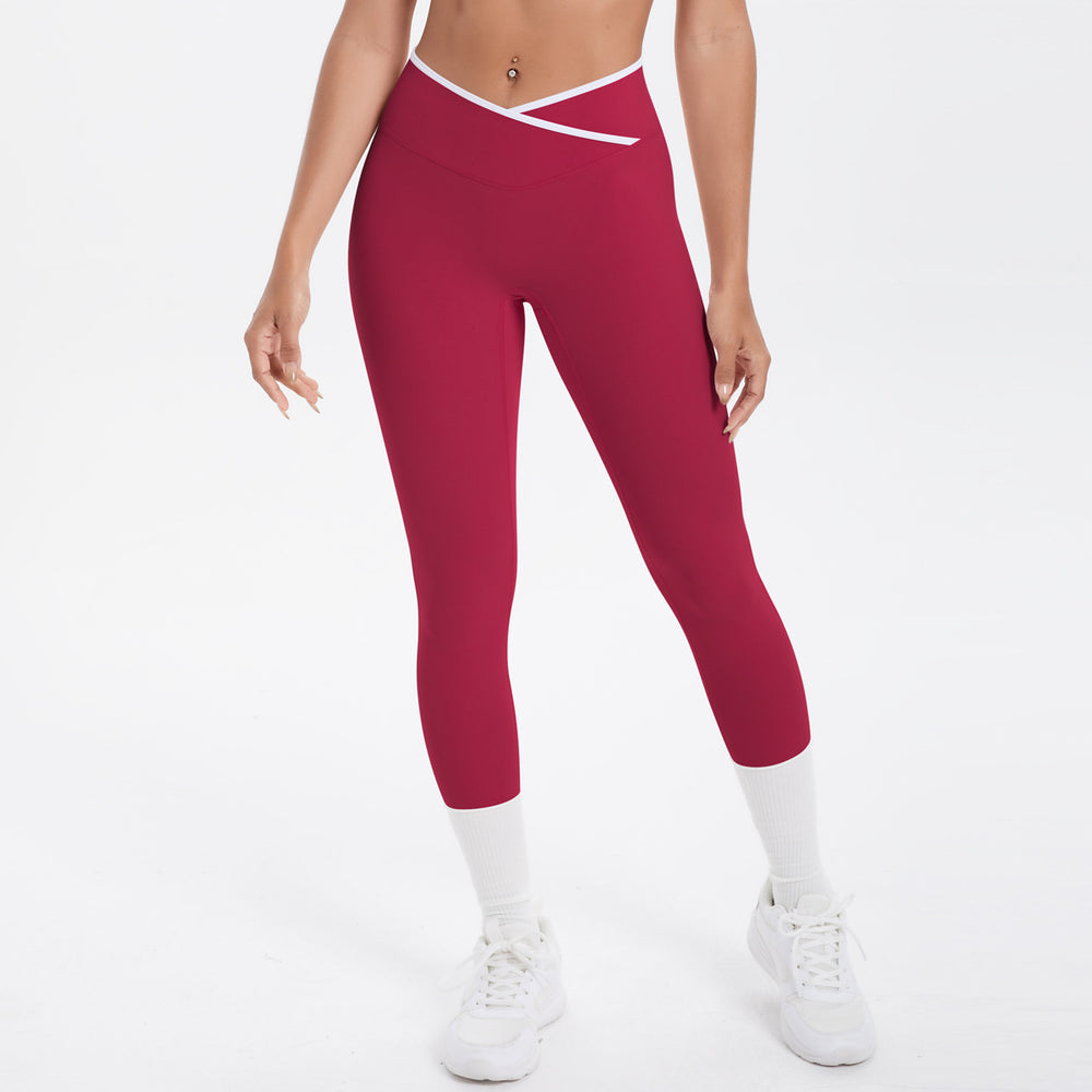 new arrivalfashioncontrast color cross tight high elastic high waist loose pants sports running fitness yoga nine-point pants