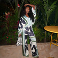 European and american cross-border women's fashion:  summer new collection - stylish v-neck loose-fit printed top and wide-leg pants casual set