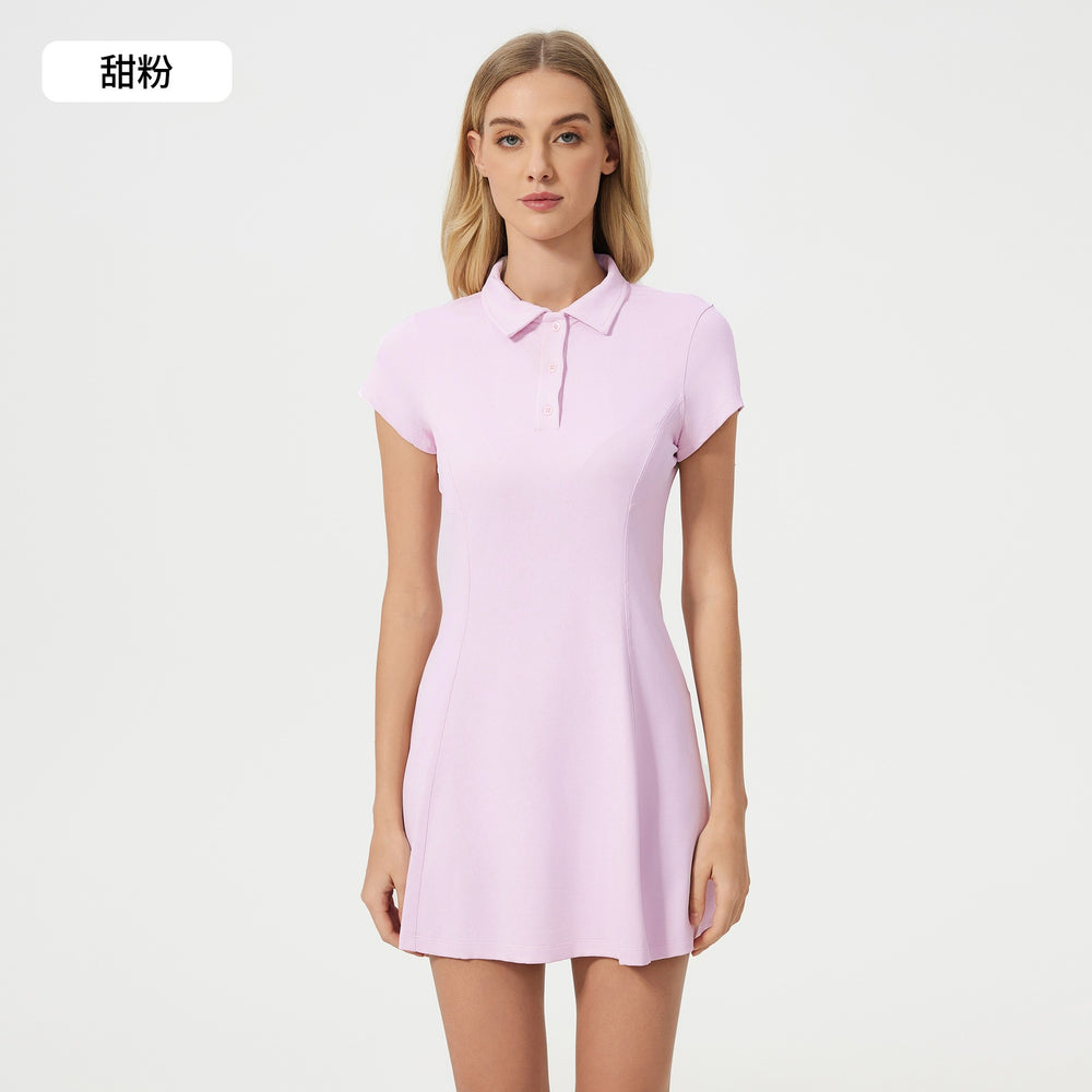 Summer midi dress women's waist slimming tennis dress comfortable breathable short sleeve sports yoga dress dss068