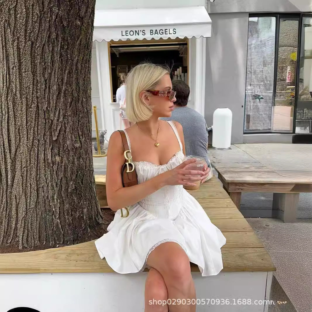 SDM38 lace suspender white babes dress adjustable straps slim skirt wholesale dress clearance