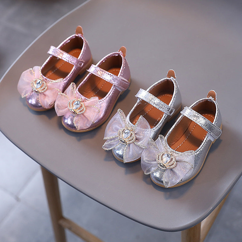 Girls' bow-tie princess shoes - new  summer collection - kids' leather shoes - crystal shoes - baby girls' single shoes