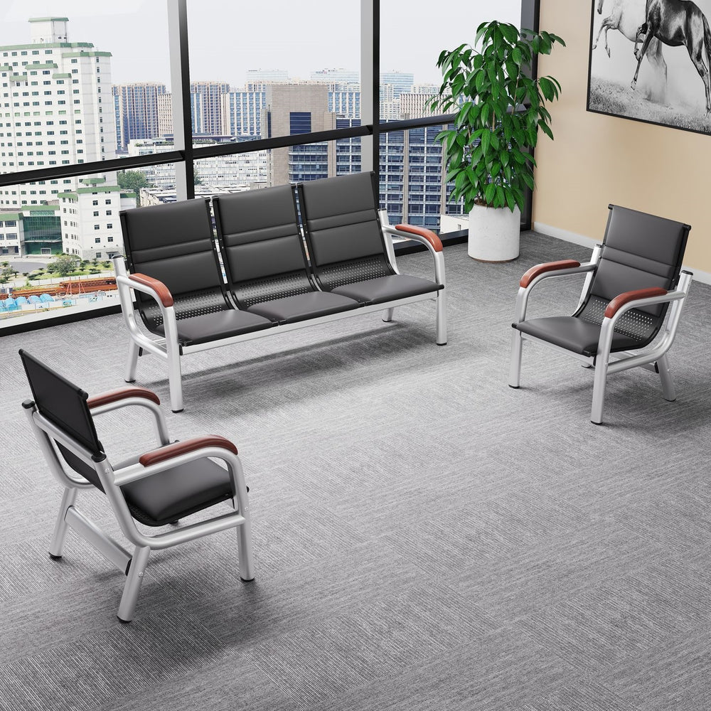 Office sofa and coffee table set - minimalist modern reception desk with iron frame, business three-seater sofa