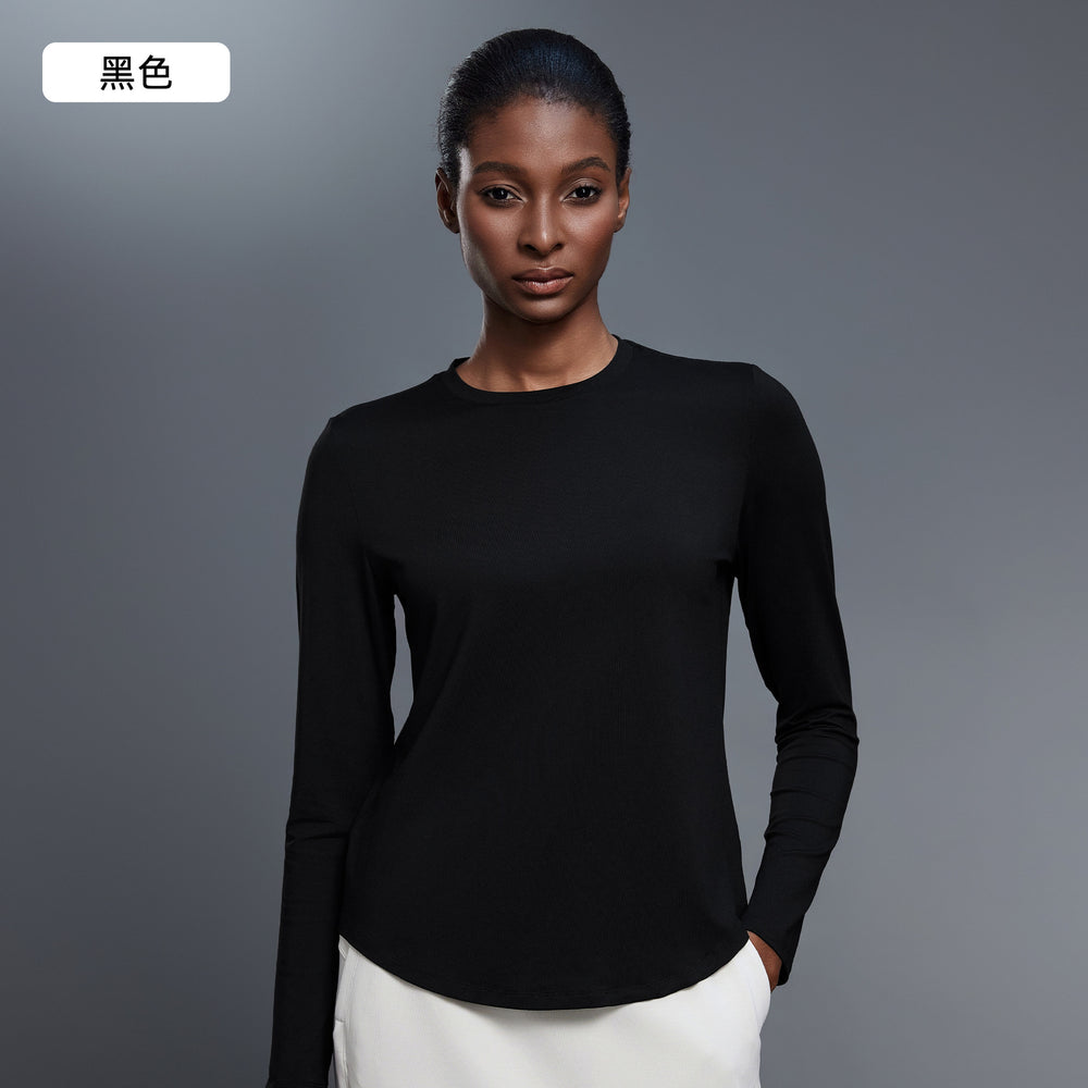 Autumn crew neck yoga top - loose fit, slimming, fitness top, casual & versatile, long sleeve women's activewear - d25148