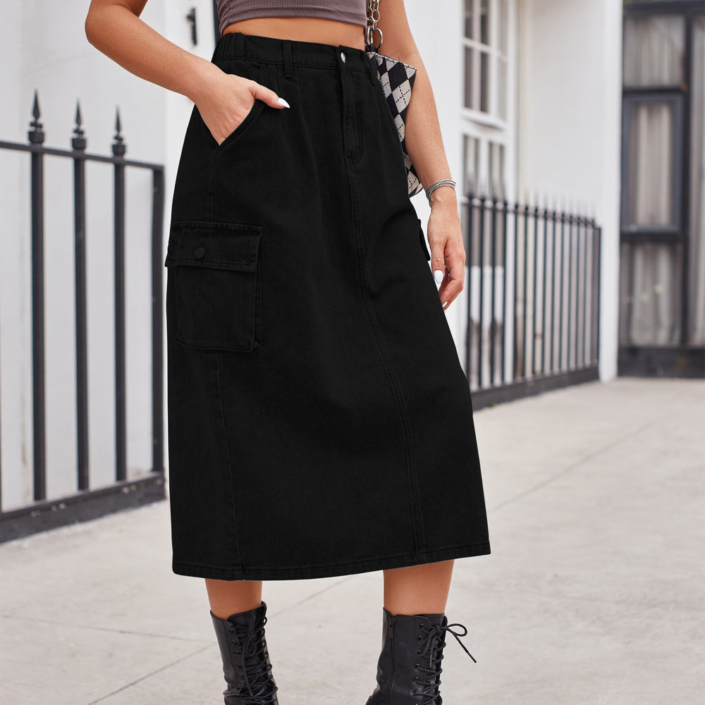 European and american cross-border e-commerce   new versatile slimming workwear washed denim midi skirt for women