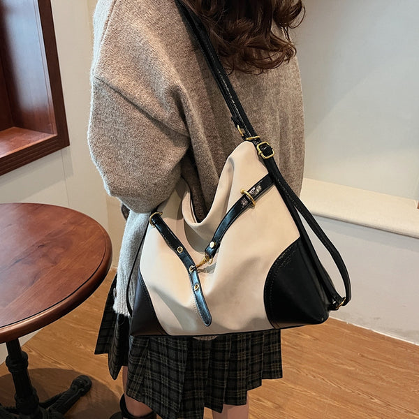 Trend splicing suede single shoulder underarm bag women's new casual commuting backpack large capacity tote bag women