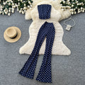 Retro polka dot tube top vest high waist bootcut pants women's summertwo-piece setwork clothing style silmslimming lookcasualsuit