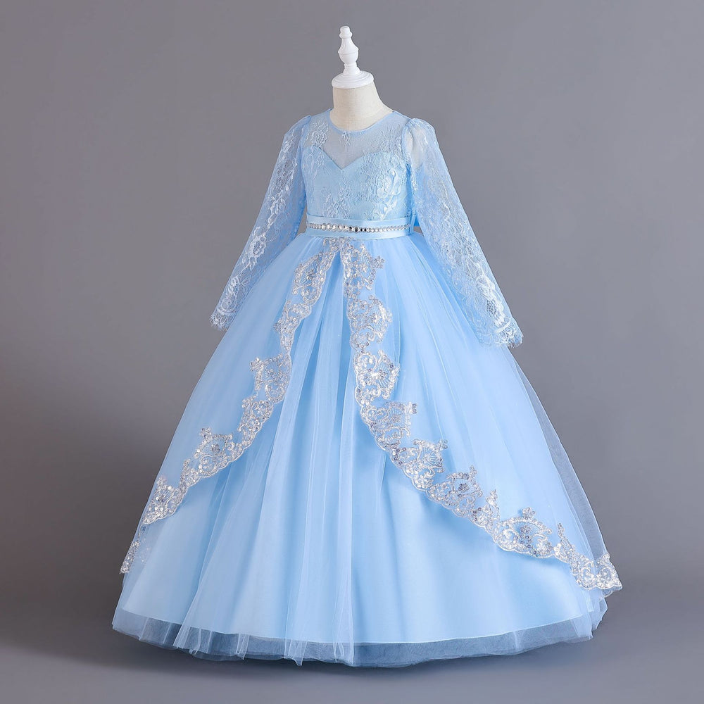 New arrival: long-sleeved sequin & lace trimmed children's formal dress - perfect for flower girls, princess parties, and christmas! girl's dress