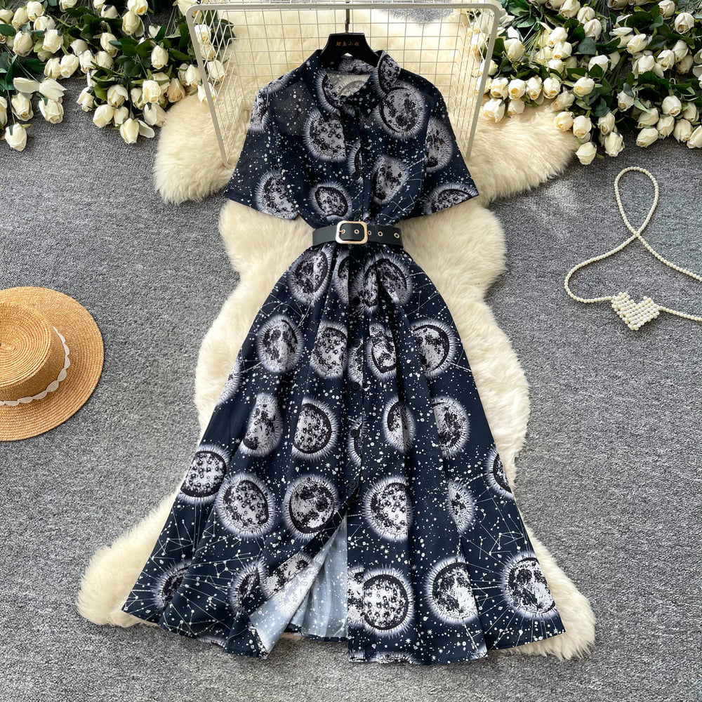 French retro floral print short sleeve dress - high waist, slim fit, a-line maxi dress - commute chic & elegant