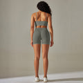 fashion seamless pure color high elastic tight peach back sports intimates yoga clothes three-quarter shortssuit for women