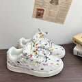 Fairy bean rainbow grid canvas sneakers women's autum breathable thick solewhite student shoes easiest for matchniche style sports casual shoes