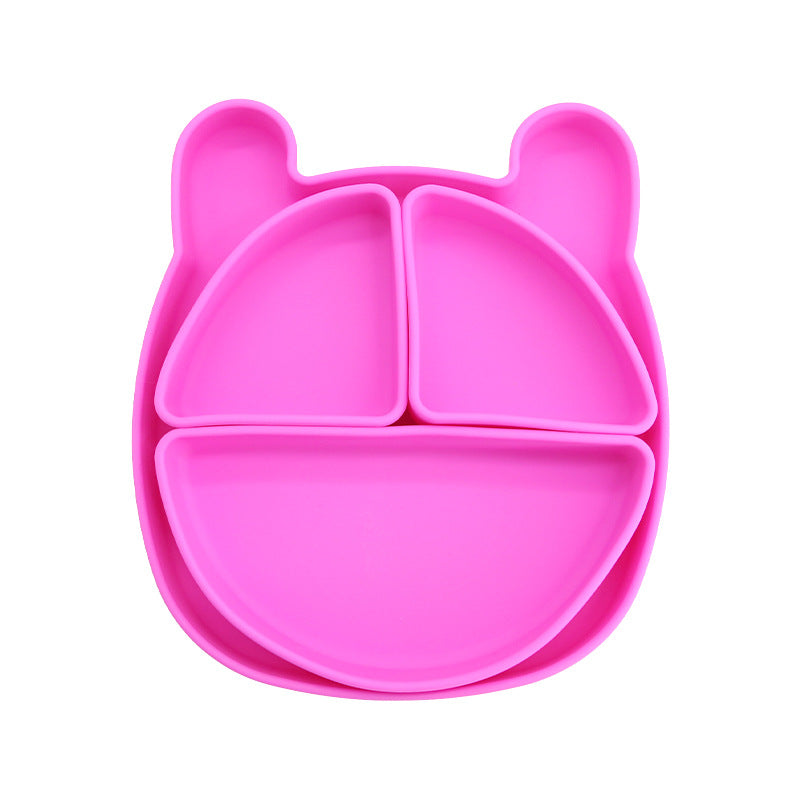 Children's silicone grid plate set cat rabbit bear cute wind portable tableware baby complementary food training bowl set
