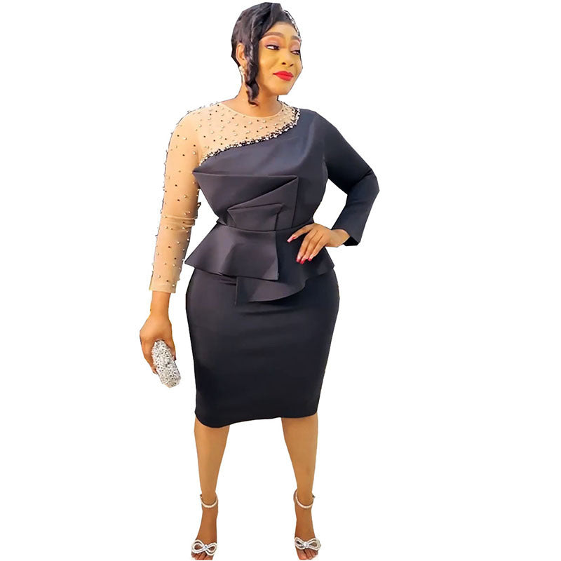 new arrivals: african cross-border fashion - figure-hugging midi dress with long sleeves - hot seller!