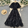 French chic v-neck flutter sleeve dress - new  collection: slimming, figure-flattering, ruffle hem maxi dress for an elegant and refined look