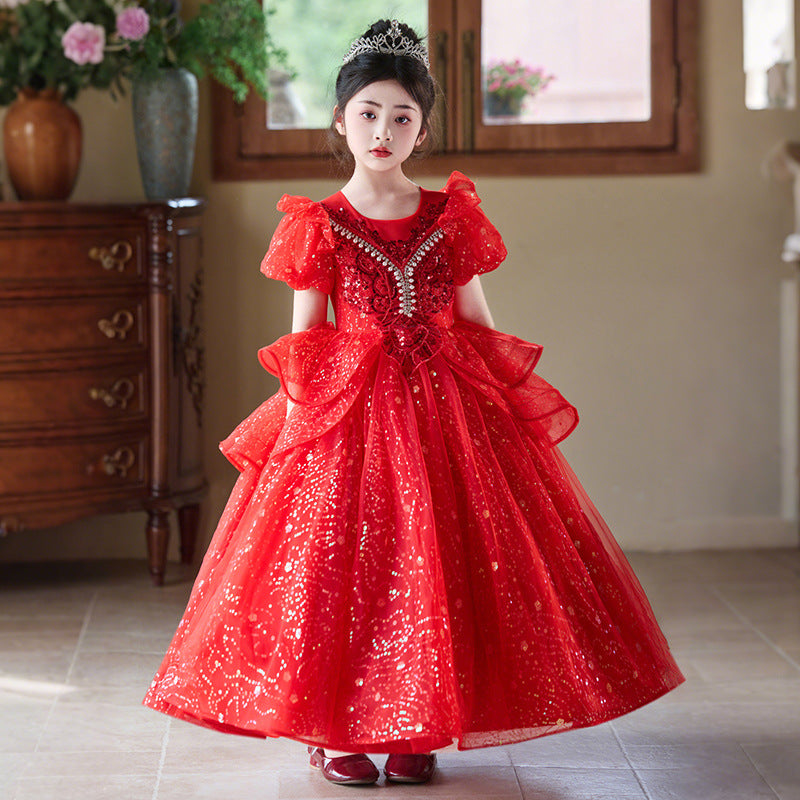 Girls' formal dress - stunning princess gown - high-end little girl's hostess/piano performance dress - princess style sequin dress