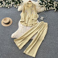 export lazy style embroidered long-sleeve shirt and wide-leg pants two-piece set - women's spring/autumn commute chic fashion outfit