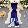 Design gradient tie-dye knit dress -  summer new arrival: elegant and chic single-breasted round neck sleeveless dress