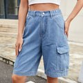 Wish summer european and american style women's clothing cross-border e-commerce  new elastic waist denim cargo shorts trendy